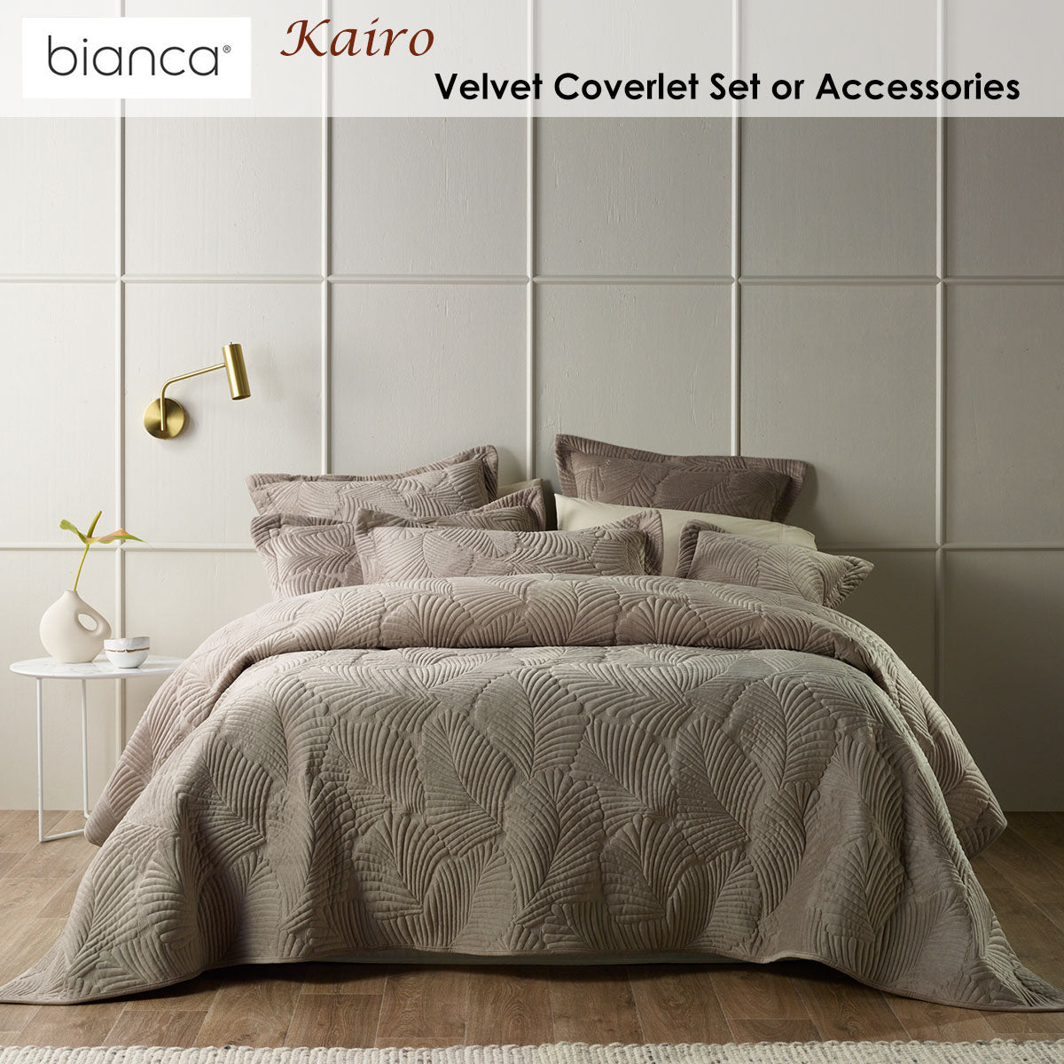 Nympsfield Velvet Coverlet Set, Queen King, Taupe