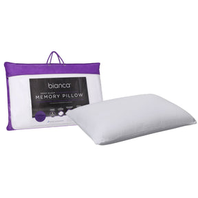 Pentecost memory foam low profile pillow 65 by 40cm on a bed