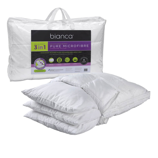 Bianca Relax Right 1150g Microfibre 3-in-1 Adjustable Standard Pillow — 49x72cm — Allure Home Collections