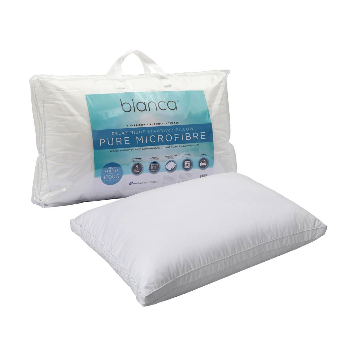 Bianca Relax Right 1200g Microfibre High Profile Standard Pillow — 49x72cm — Allure Home Collections