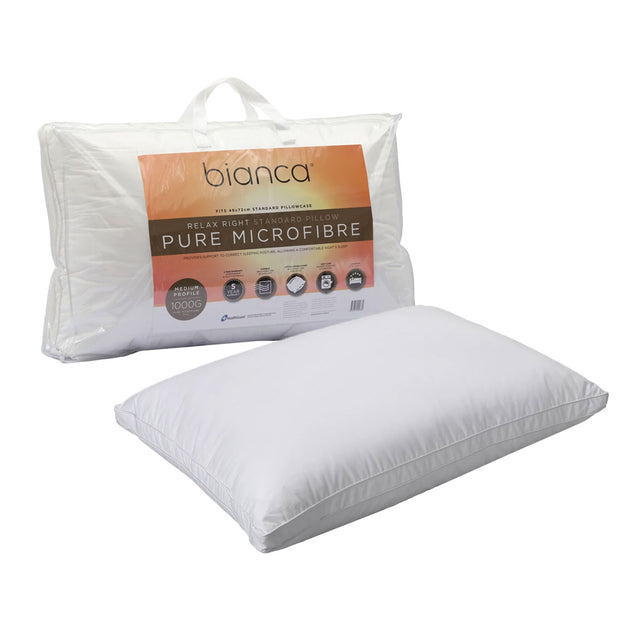 Bianca Relax Right 1000g Microfibre Medium Profile Standard Pillow — 49x72cm — Allure Home Collections