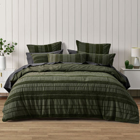 Sancerre forest chenille quilt cover set with plush horizontal stripes on a bed