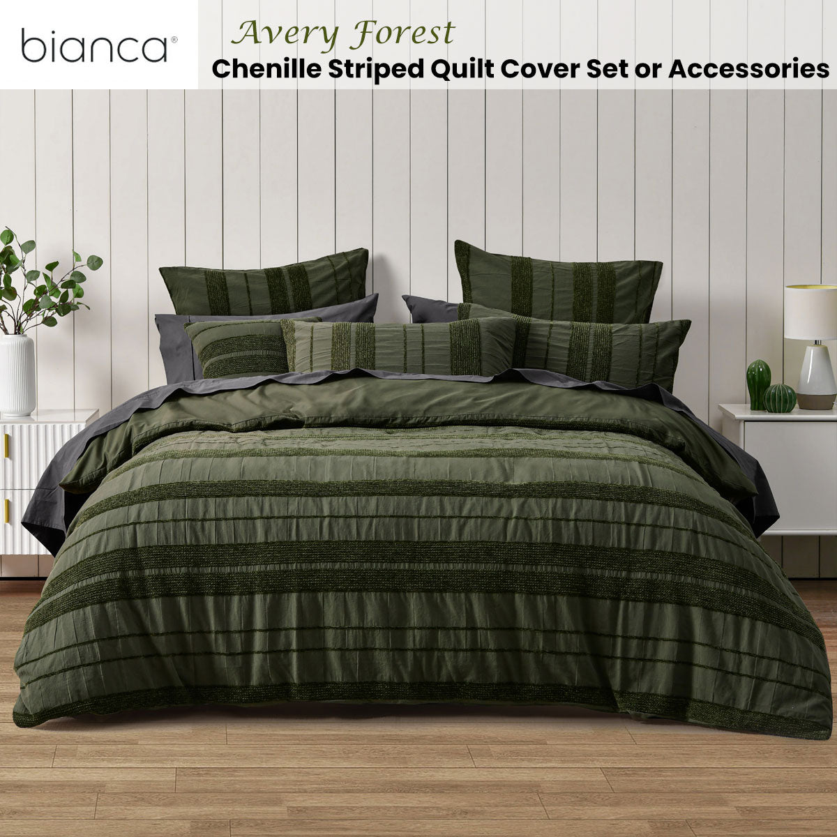 Bianca Avery Forest Chenille Striped Quilt Cover Set — Allure Home Collections