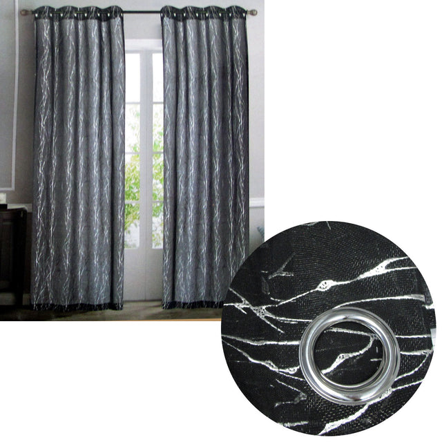 Sheer Eyelet Curtains with Silver Foil Design — Black Pair 137 x 213cm — Allure Home Collections