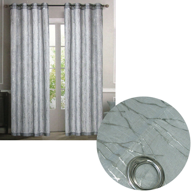Sheer Eyelet Curtains with Silver Foil Design — Grey Pair 137 x 213cm — Allure Home Collections