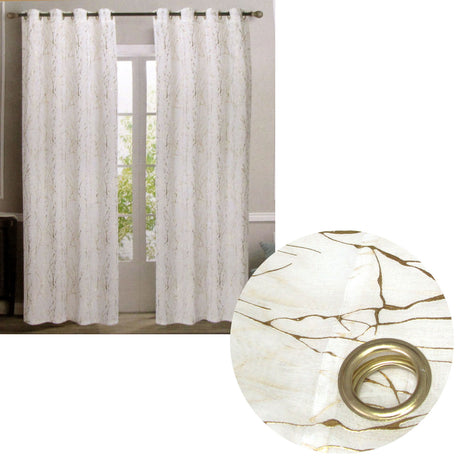Sheer Eyelet Curtains with Gold Foil Design — White Pair 137 x 213cm — Allure Home Collections