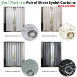 Sheer Eyelet Curtains with Gold Foil Design — White Pair 137 x 213cm — Allure Home Collections