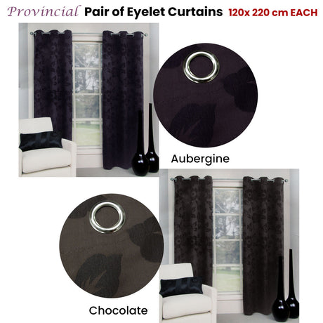Belmondo Provincial Floral Jacquard Eyelet Curtains — Aubergine Pair 120 x 220cm — Allure Home Collections