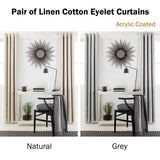 Designers Choice Linen Cotton Coated Eyelet Curtains — Grey Pair 140 x 213cm — Allure Home Collections