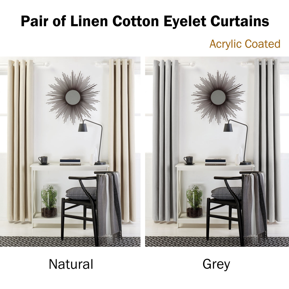 Designers Choice Linen Cotton Coated Eyelet Curtains — Natural Pair 140 x 213cm — Allure Home Collections
