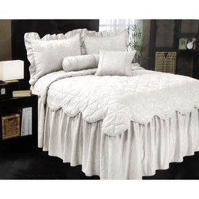 Antique white woven jacquard bedspread set with matching pillow shams on a queen bed