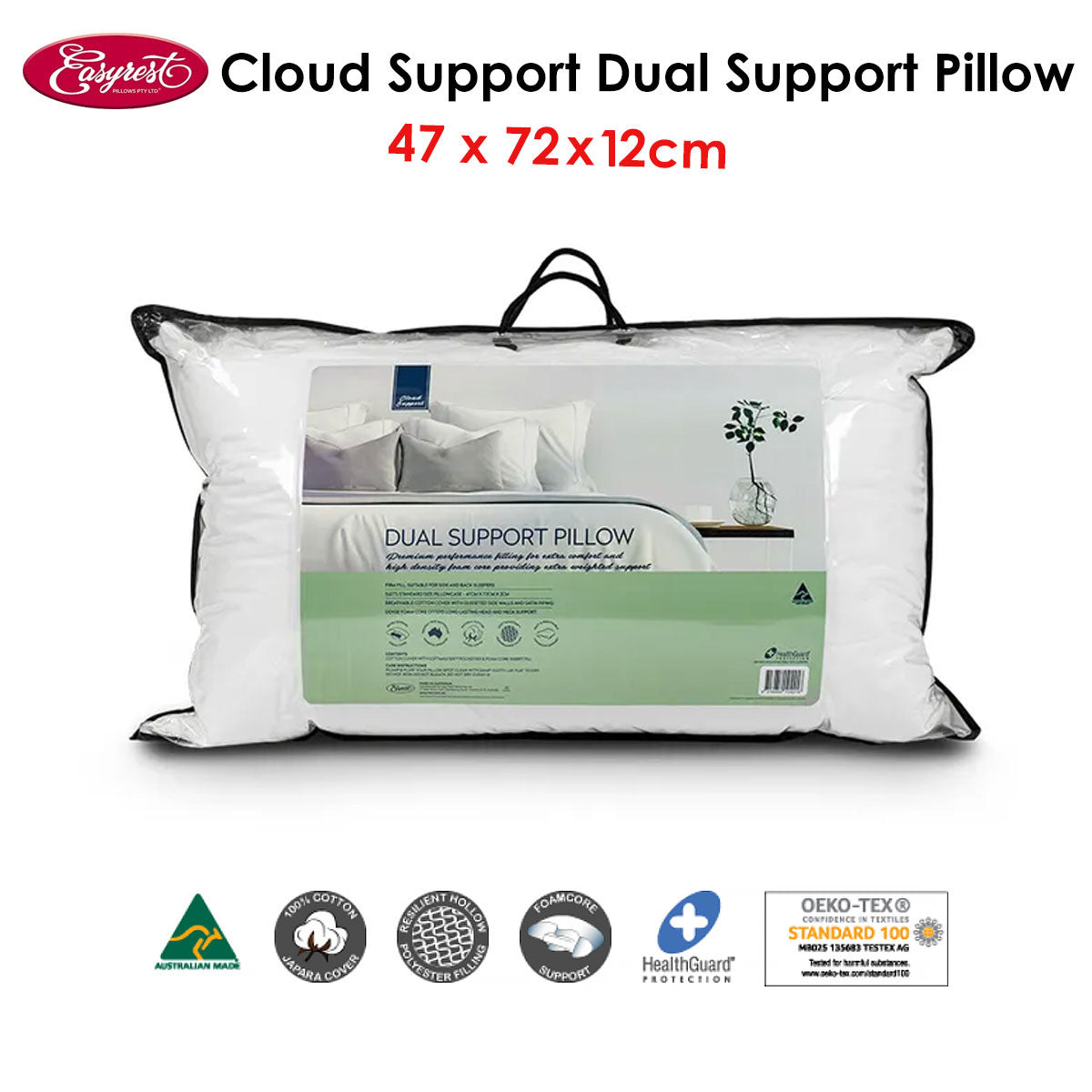 Easyrest Cloud Support Dual Support Pillow — 47x72x12cm, Side and Back Sleepers — Allure Home Collections