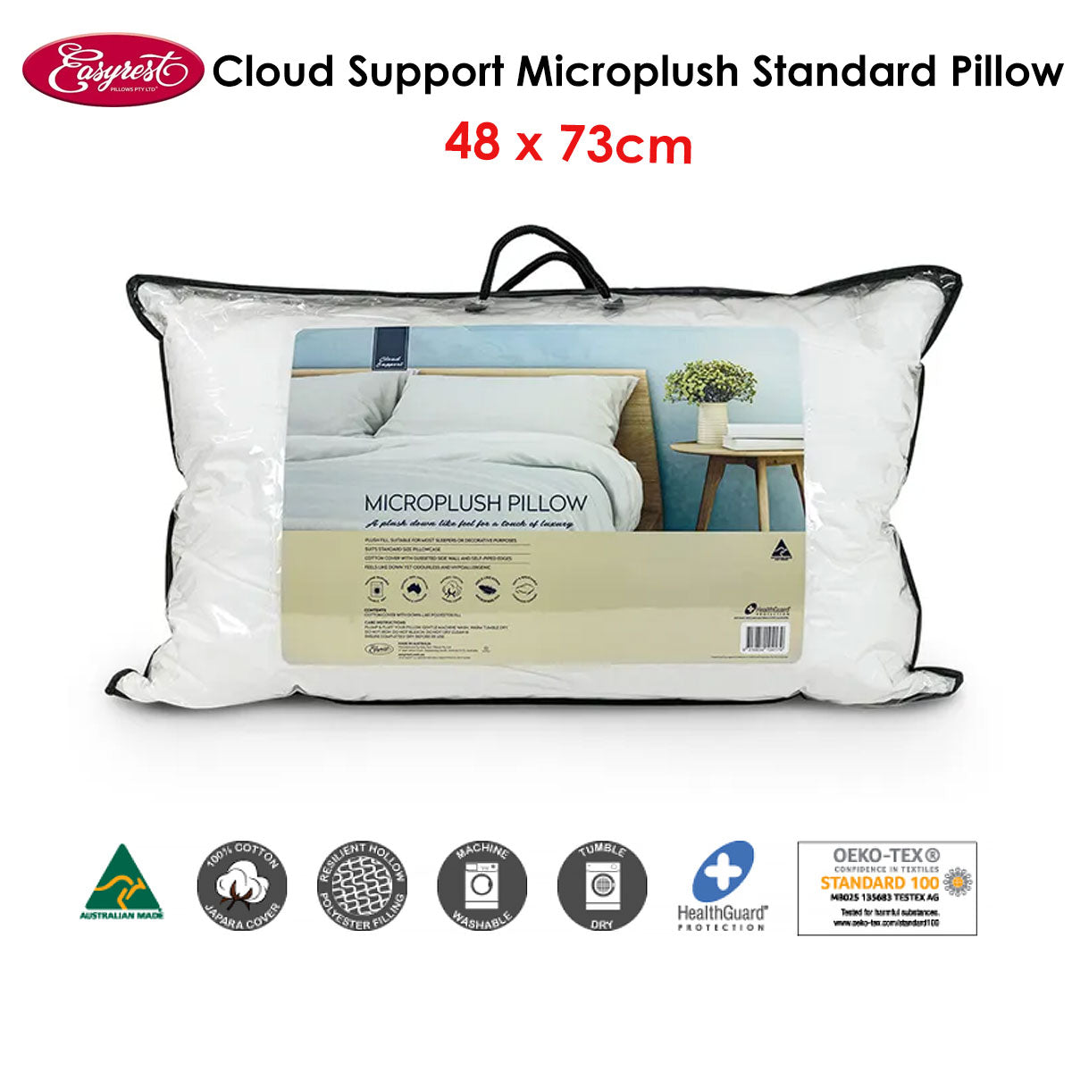 Easyrest Cloud Support Microplush Standard Pillow — 48x73cm, Down-Like Feel — Allure Home Collections
