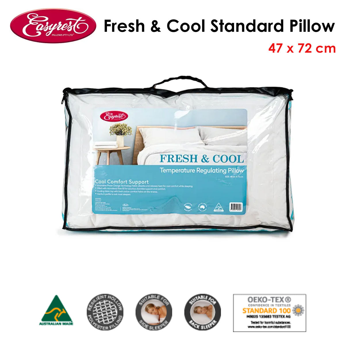 Easyrest Fresh and Cool Standard Pillow — 47x72cm, Phase Change Technology, Australian Made — Allure Home Collections