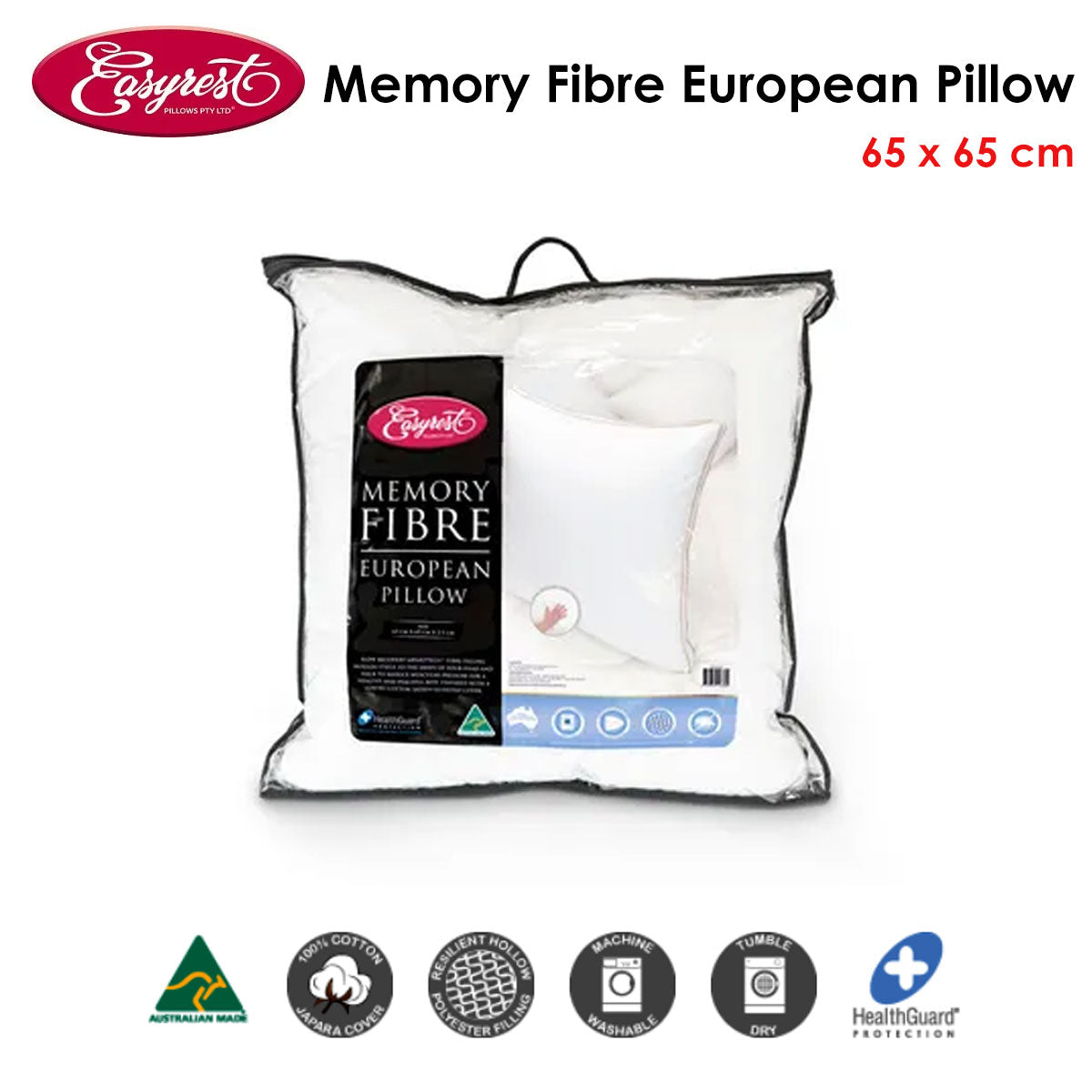 Easyrest Memory Fibre European Pillow — 65x65cm, Australian Made, Soft and Supportive — Allure Home Collections