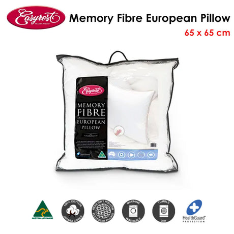 Easyrest Memory Fibre European Pillow — 65x65cm, Australian Made, Soft and Supportive — Allure Home Collections