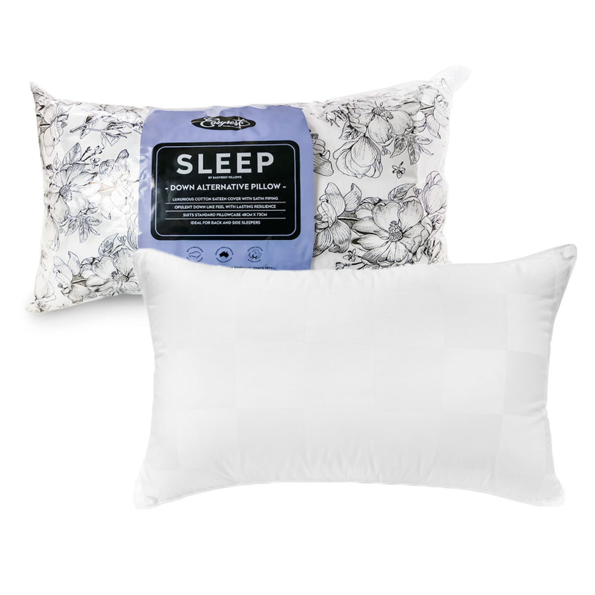 Easyrest Sleep Down Alternative Standard Pillow — Cotton Sateen Cover, Back Sleepers — Allure Home Collections