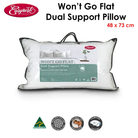Easyrest Won't Go Flat Dual Support Standard Pillow — 48x73cm, High-Density Foam Core — Allure Home Collections