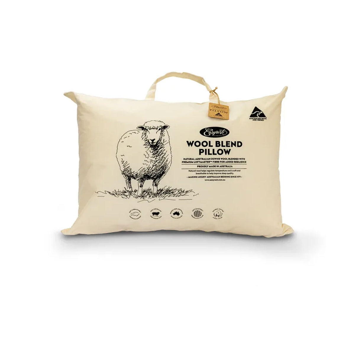 Easyrest Wool Blend Standard Pillow — 47x72cm, Pure New Australian Wool, Hollow Fibre — Allure Home Collections