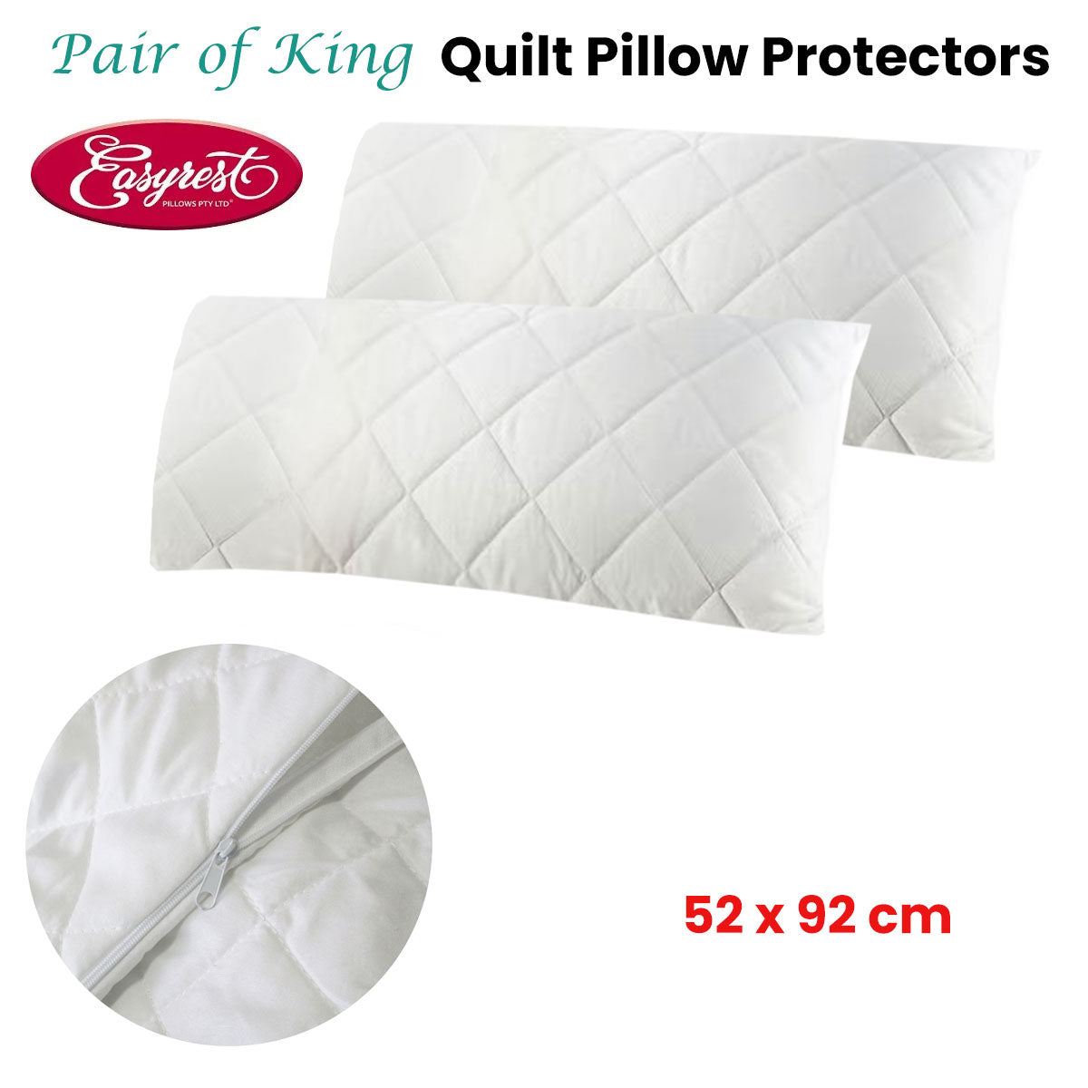 Easyrest King Quilted Pillow Protectors — Pair, 52x92cm, Durable and Comfortable — Allure Home Collections