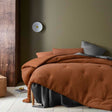 Woodmancote tobacco waffle weave comforter set on a Queen bed with two pillowcases