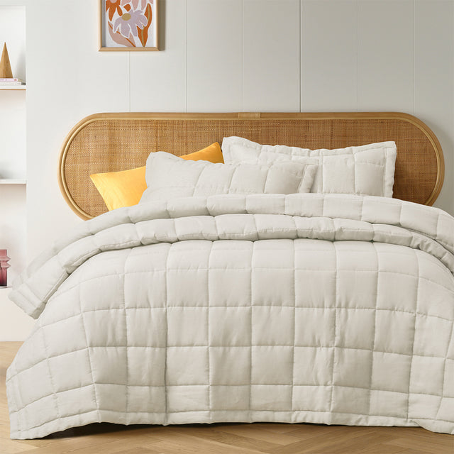 Burford natural French linen coverlet queen