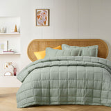 Cricklade sage French linen coverlet queen
