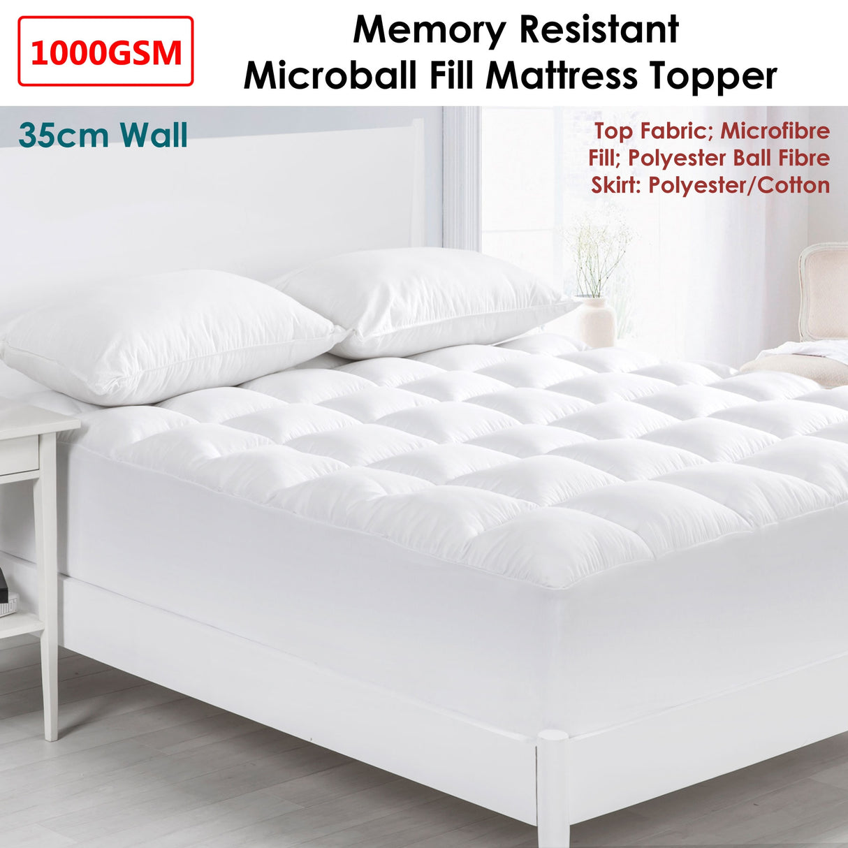 Cloudland Mattress Topper 1000GSM Microball King Single