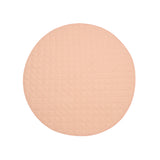 Detail of quilted French linen top on peach round baby play mat