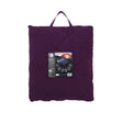 Purple diamond quilted camp quilt shown open and folded into a cushion