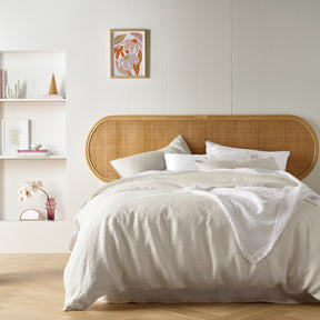 Bourgueil natural French linen quilt cover set with vintage wash on a styled bed