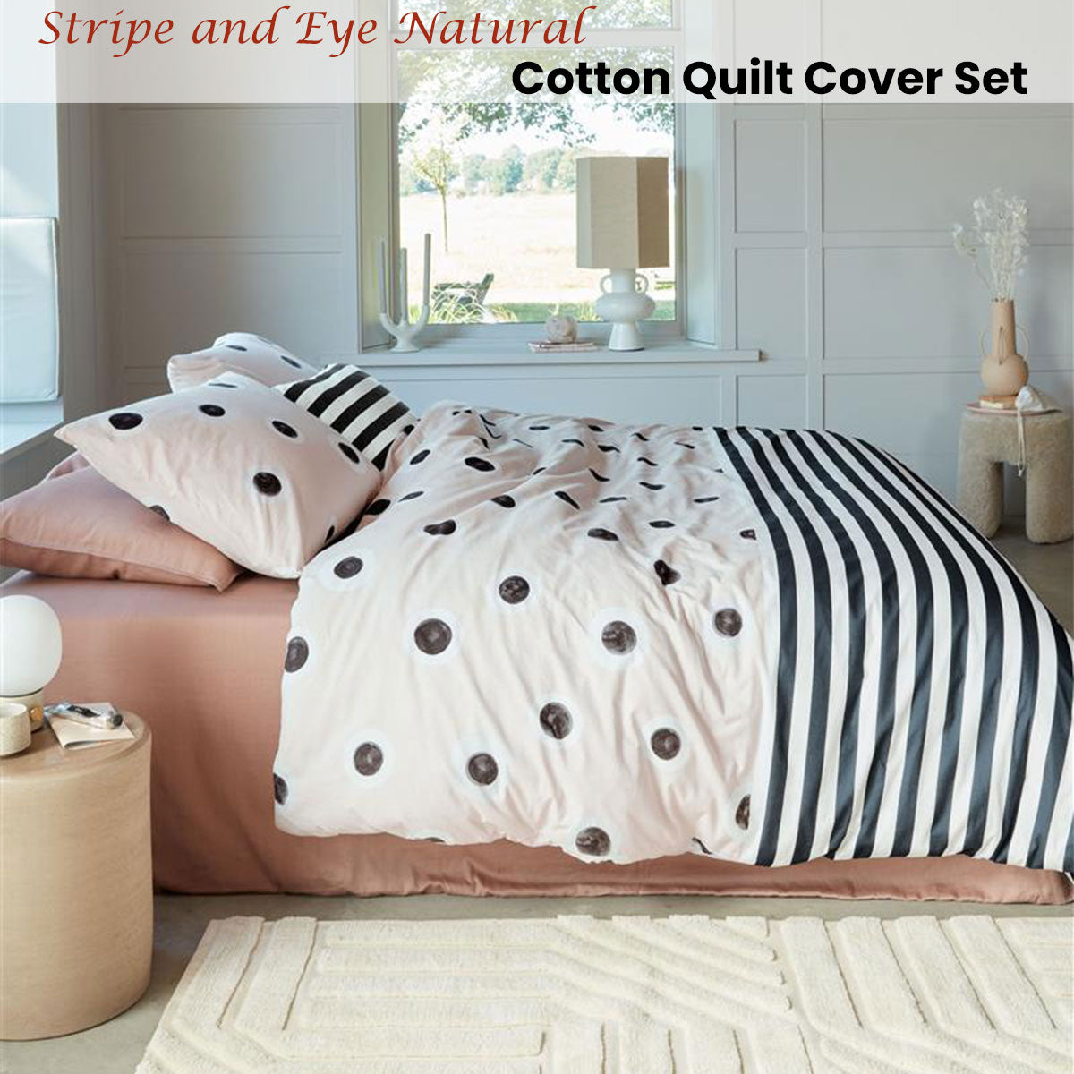 VTWonen Stripe and Eye Natural Cotton Quilt Cover Set — Reversible — Allure Home Collections
