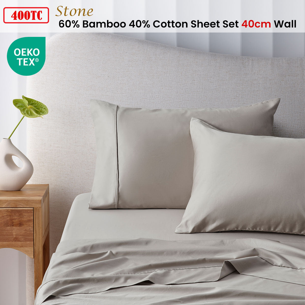Accessorize 400TC Bamboo Cotton Sheet Set Fitted Sheet & Pillowcase Collection
