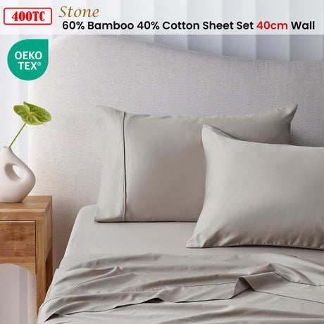 Accessorize 400TC Bamboo Cotton Sheet Set Fitted Sheet & Pillowcase Collection