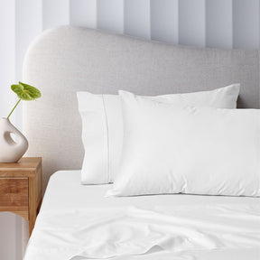 Arezzo white 400TC bamboo cotton sheet set with 40cm wall on a bed