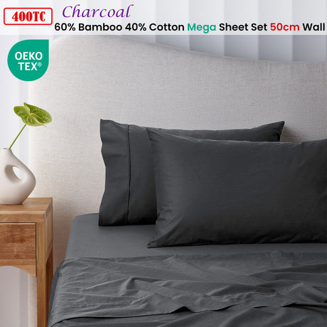 Accessorize 400TC Bamboo Cotton Mega / Super Sheet Set Luxury Bed Linen Collection
