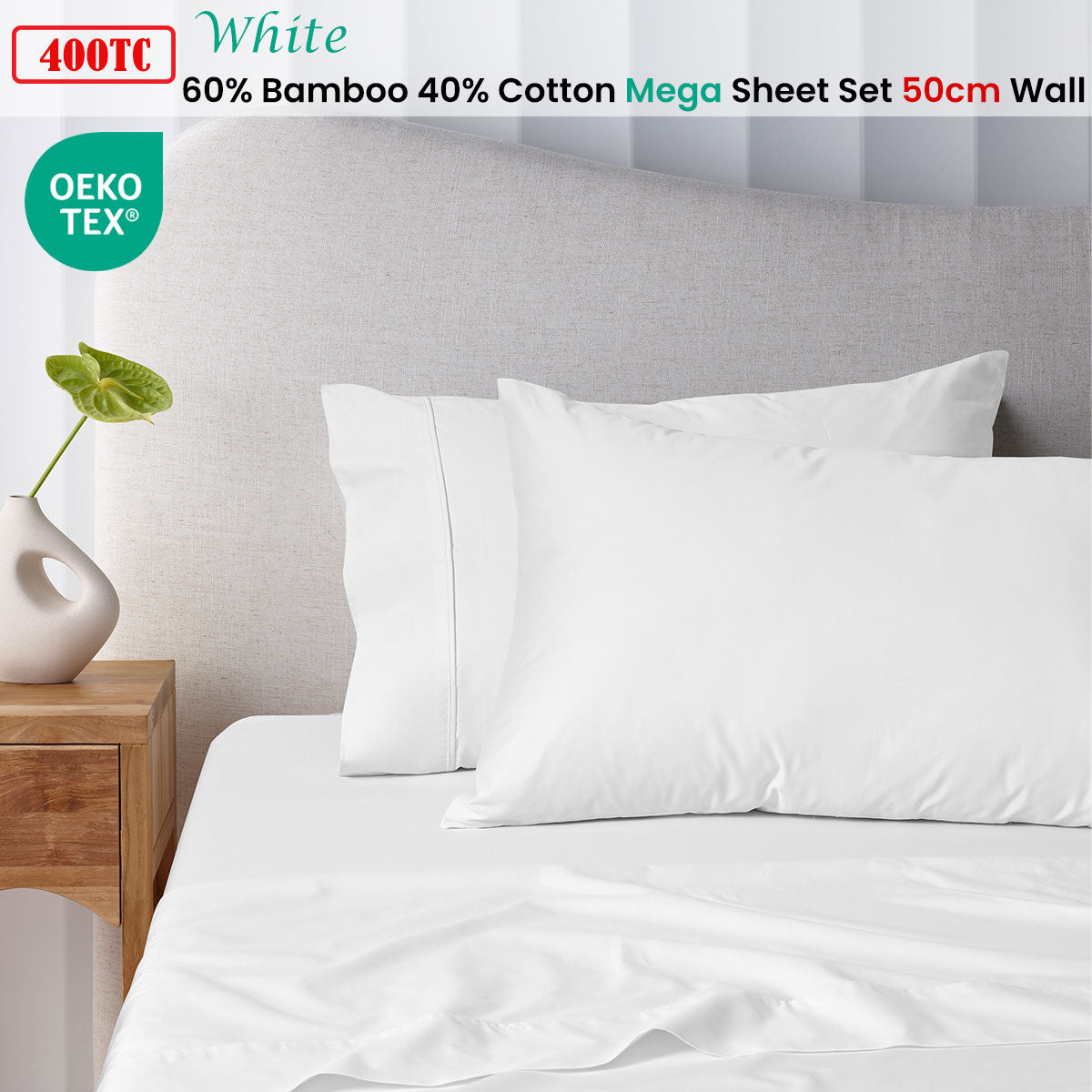 Accessorize 400TC White Bamboo Cotton Mega Super Sheet Set Luxury Bedding Collection