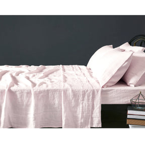 Montepulciano blush pure linen sheet set on a soft styled bed