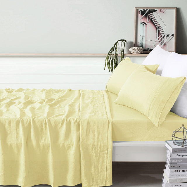Vintage Design Homewares 100% Linen Butter Sheet Set Luxury Breathable Bedding