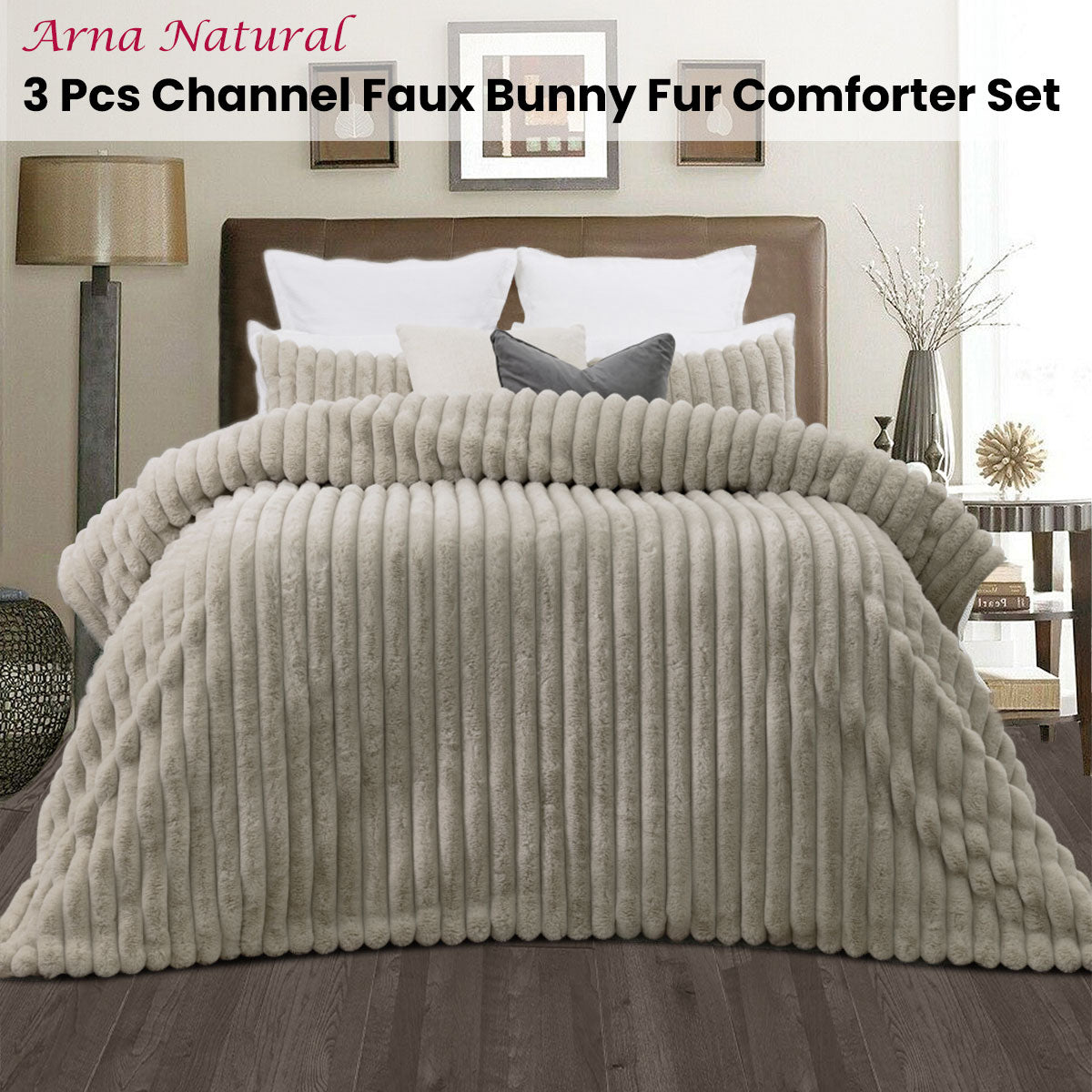 Longney Arna Natural Faux Fur Comforter Set, King