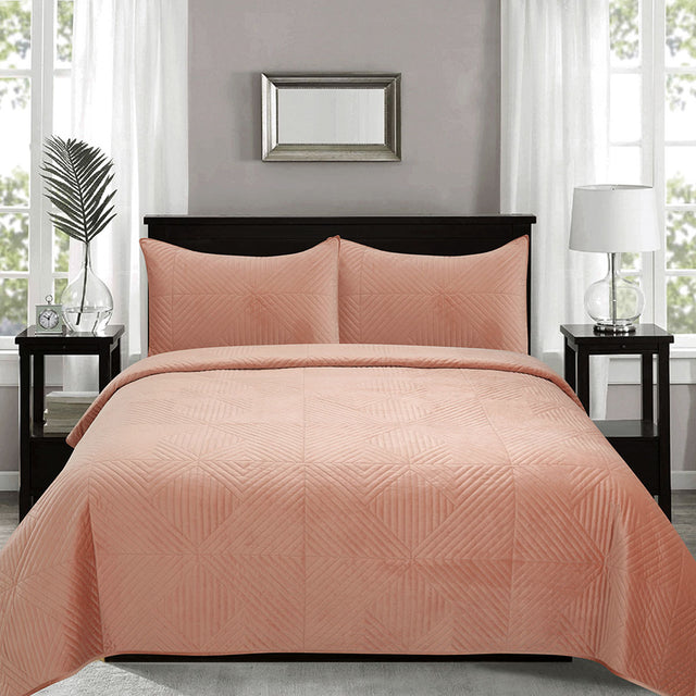 Upper Oddington clay pink velvet quilted diamond coverlet set Queen King