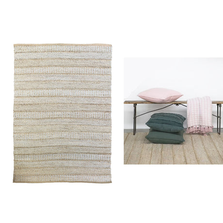 Textured jute chenille floor rug in natural and black tones, 160x230cm