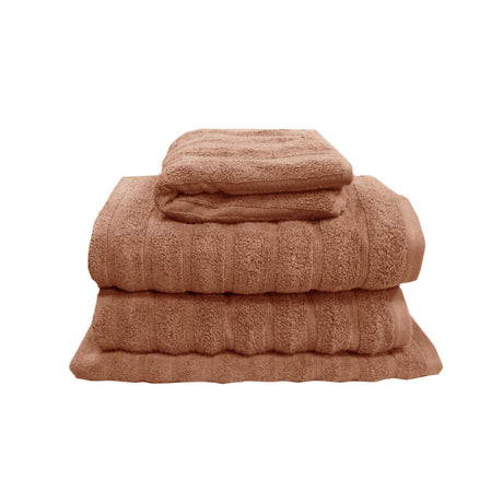 Terracotta four piece cotton towel set with two bath towels, hand towel and bath mat