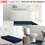 Close up of the toggle applique pattern on the navy microfibre bath mat