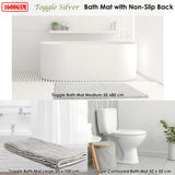 Close up of the toggle applique pattern on the silver microfibre bath mat
