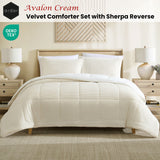 Forthampton Avalon Velvet Comforter Set with Sherpa Reverse, Cream Queen King