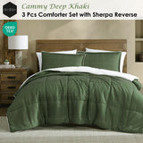 Colesbourne 3pcs Comforter Set with Sherpa Reverse, Queen, Deep Khaki