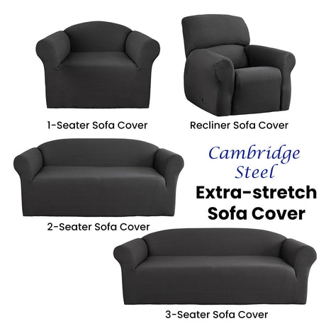 Extra Stretch Three Seater Couch Cover in Steel