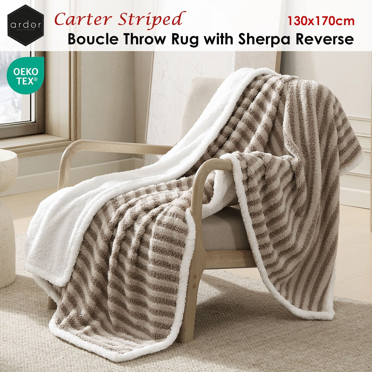 Stawell Striped Boucle Throw Rug, 130x170cm