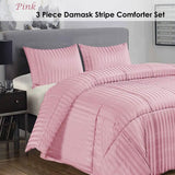 Baunton 3pcs Damask Stripe Comforter Set, King, Pink